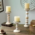thumbnail image 6 of Nuptio Farmhouse Wood Candle Holders for Pillar Candles， Rustic Wooden White Pillar Candles Holder Set of 3 Tall Table Centerpiece Decor Fireplace Mantle, 6 of 10