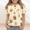 thumbnail image 2 of LTTVQM Easter Tops for Girls Short Sleeve Cute Eggs Bunny Print Tops Comfortable Crew Neck Blouse Fashion Clothes Beige 11-12 Years, 2 of 5