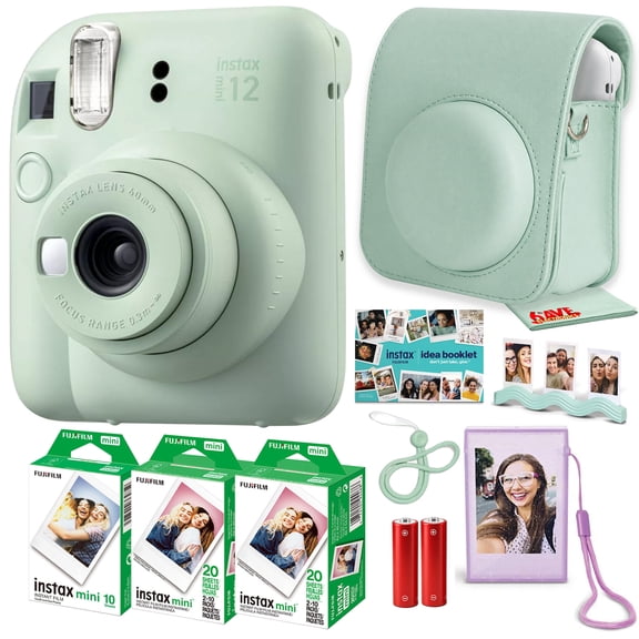 FUJIFILM Instax Mini 12 Instant Film Camera, Green | Bundle 50 Films Accessories