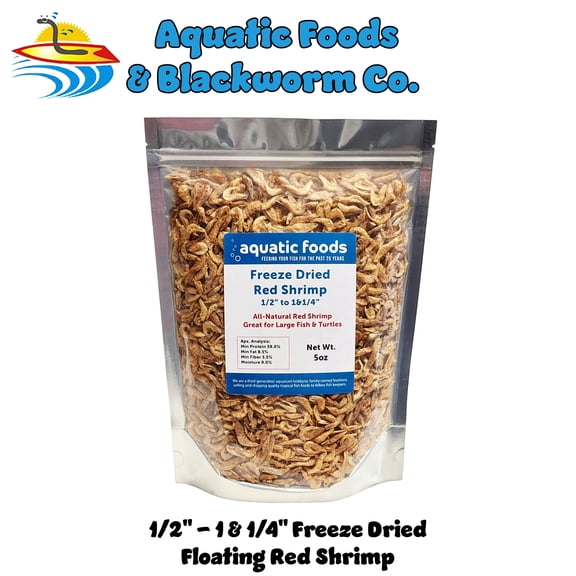 Freeze Dried Red Shrimp 1/2" to 1&1/4" 100% Red Shrimp for Tropical Fish, Marine Fish, Large Cichlids, Koi, Land & Aquatic Turtles, Aquatic Foods Premium Freeze Dried Tropical Fish Foods. 5oz Bag