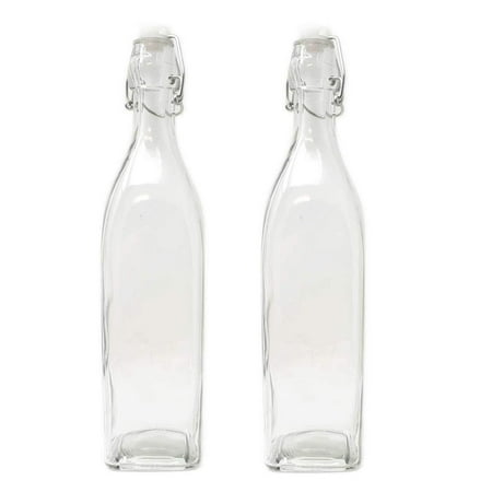 Set of 2 - Clear Glass 33oz Carafe Bottle Wire Swing Flip Top Italian Design - Brew Kombucha, Kefir, Beer,Water, Milk, Beverage
