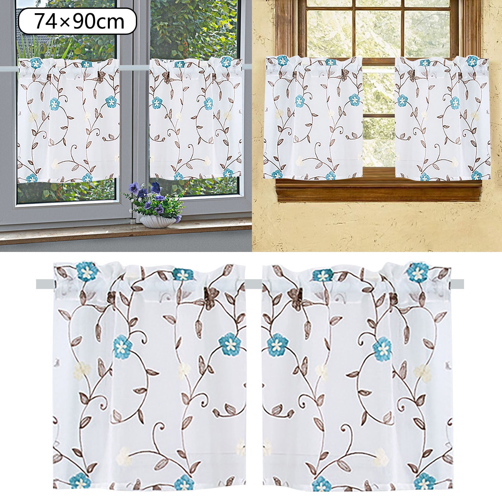 Giyblacko Blackout Curtains Floral Curtains Kitchen Coffee Curtains Bedroom Rod Curtains Lace Short Curtains Lace Curtains 24 X 35 Inch 2 Panels