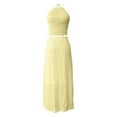 thumbnail image 4 of Women's Elegant Chiffon Pleated Maxi Skirt Set - High Neck Crop Top with Wooden Bead Detail, 4 of 5