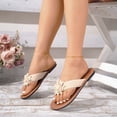 thumbnail image 5 of Womens Flip Flops,Cute Sandals for Women,Flat Sandals for Women,Women's Flip Flops Flat Sandals Summer Beach Comfortable Flats Slip On Boho Sandals Wide Open Toe Thong Dressy Shoes,Beige,5.5, 5 of 6