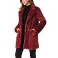 thumbnail image 4 of INSPIRE CHIC Lapel Faux Fur Coat for Women's Fuzzy Winter Warm Jacket Overcoat with Pockets XS Red, 4 of 6
