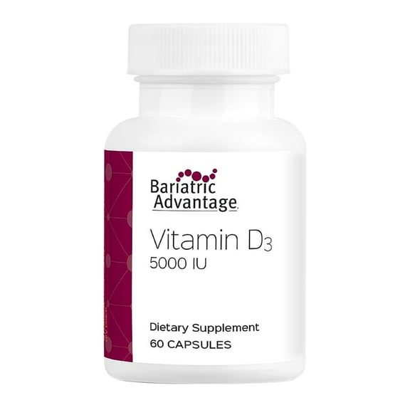 Bariatric Advantage Vitamin D3 5,000 IU - Bariatric Vitamin D Capsules - Water-Miscible - Bone Strength Support* - Easy Swallow Capsule - 180 Count