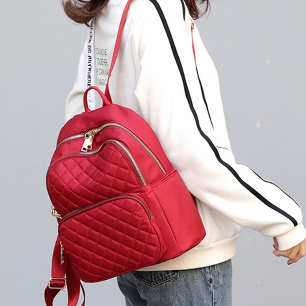 Large capacity lightweight nylon embroidery thread ladies backpack-Wine red