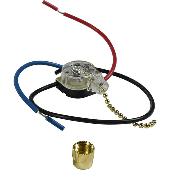 HQRP 3-Way 3-Wire Switch Compatible with Hunter, Casablanca, Hampton Bay, Harbor Breeze, Westinghouse Ceiling Fan Pull Chain Light Switch With 3 Pre-Installed Wires, UL Listed