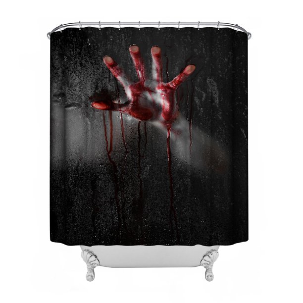 Cortina de ducha, cortina de ducha de Halloween, cortina de ducha de baño de Halloween con ganchos de 59 pulgadas de ancho x 71 de alto, decoración de Halloween, cortina de partición impermeable para