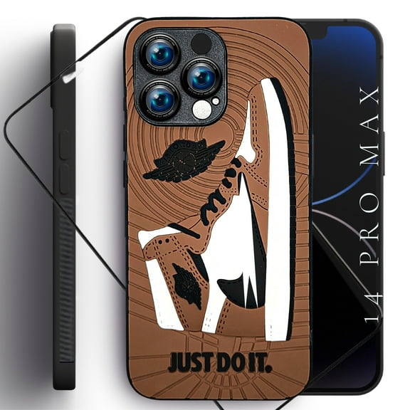 QuAngy Assureify Case for iPhone 14 Pro Max – 3D Sneaker Shoe Design, Brown TPU Fashion Case, Rugged Shockproof Bumper, 360° Full Protection with Screen Protector