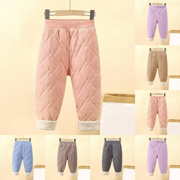 Loopsun Kids Fall Winter Long Pants, Toddler Quilted Pants, Boys and Girls Fleece Thickened School Uniform Inner Wear Warm Leggings Long Pants Blue, 4-5Years