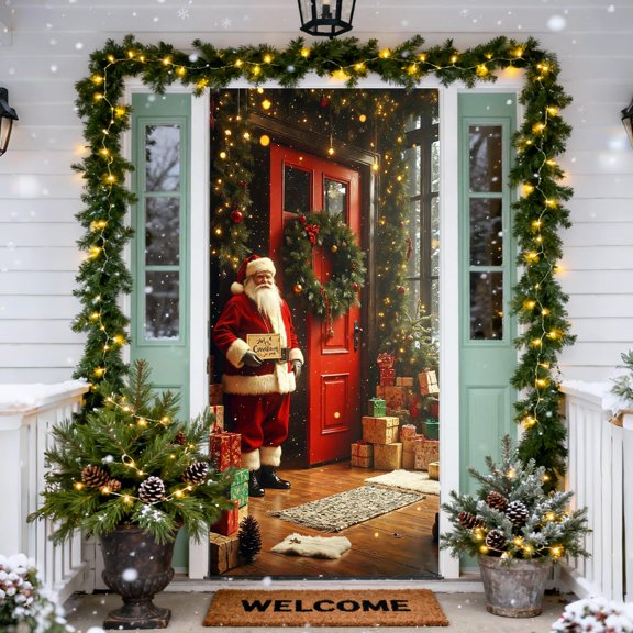 Aufmer 3 Pcs Christmas Themed Door Curtain for Holiday Decorating, Large Seasonal Display for Entryway Wall, Festive Winter Celebration Home Accent(Multicolor)