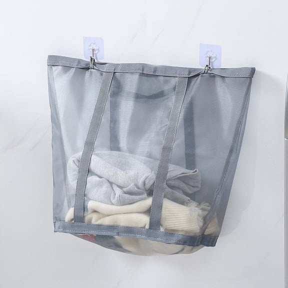 Mesh Bag with Handles, Collapsible Laundry Basket, Foldable Laundry Bag, Breathable Folding Beach Bag,Space-saving Travel Tote Bags(grey)