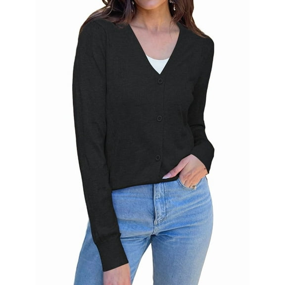 Women'S Soft Cropped Cardigan Casual Shawl Sweater Top Black L