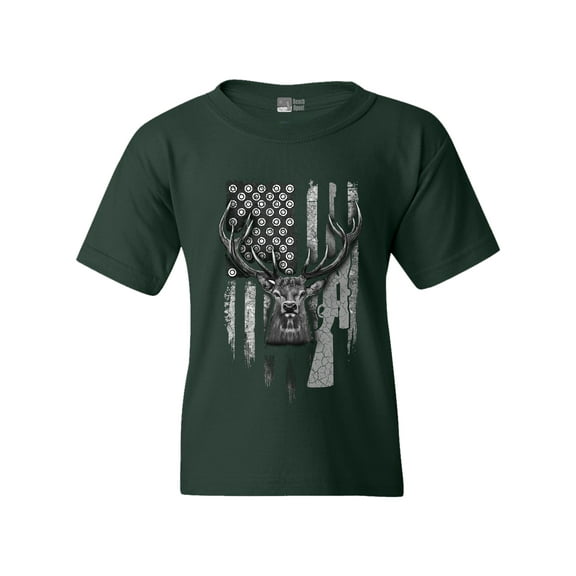 American Flag Hunting Deer Patriotic Support DT Youth Kids T-Shirt Tee