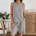 thumbnail image 2 of Two Piece Sets for Women Summer Crew Neck Sleeveless Vest Solid Color Pockets Short Ruffles Pants Cute Lounge Travel Outfits, 2 of 7