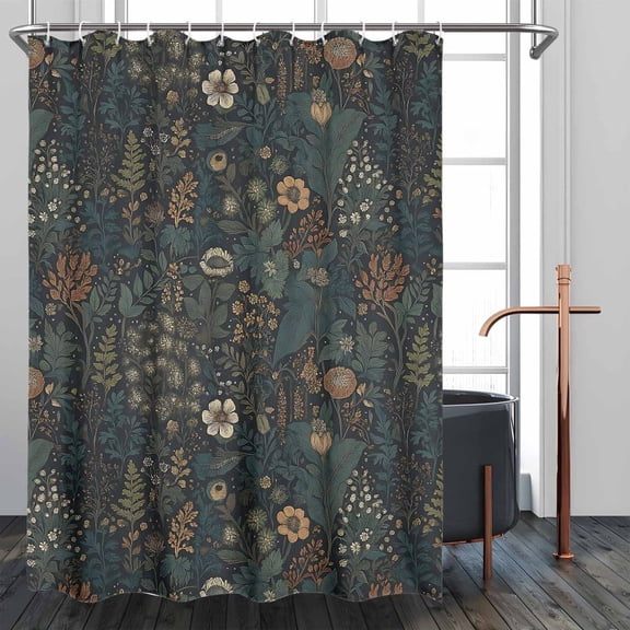 Floral Shower Curtains Botanical Dark Flower Bath Curtain Boho Vintage Floral Bathroom Decor, 60x72 inch