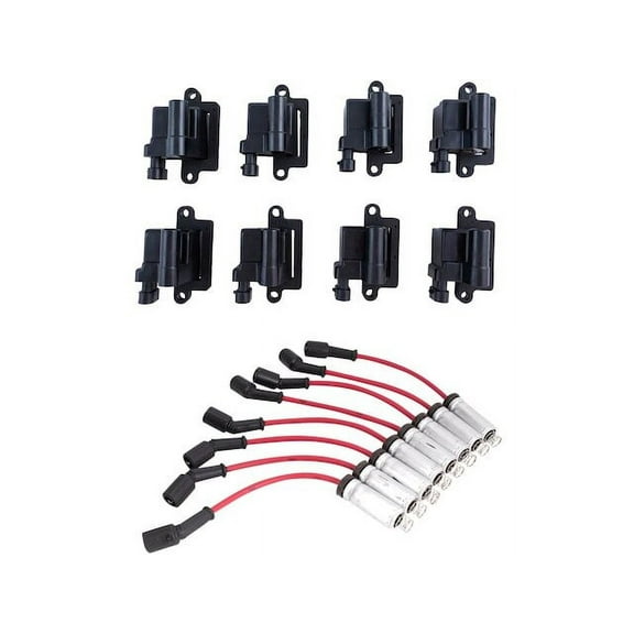 Ignition Coil and Spark Plug Wire Set 9 Piece - Compatible with 2001 - 2006 Chevy Silverado 2500 HD 6.0L V8 2002 2003 2004 2005