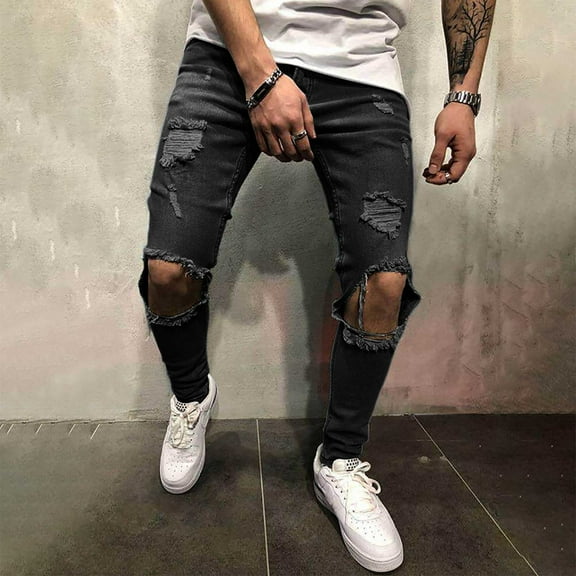 MHFRRA Bootcut Jeans for Men Male Jeans Ripped Slim Pants Trousers and Trousers Size S