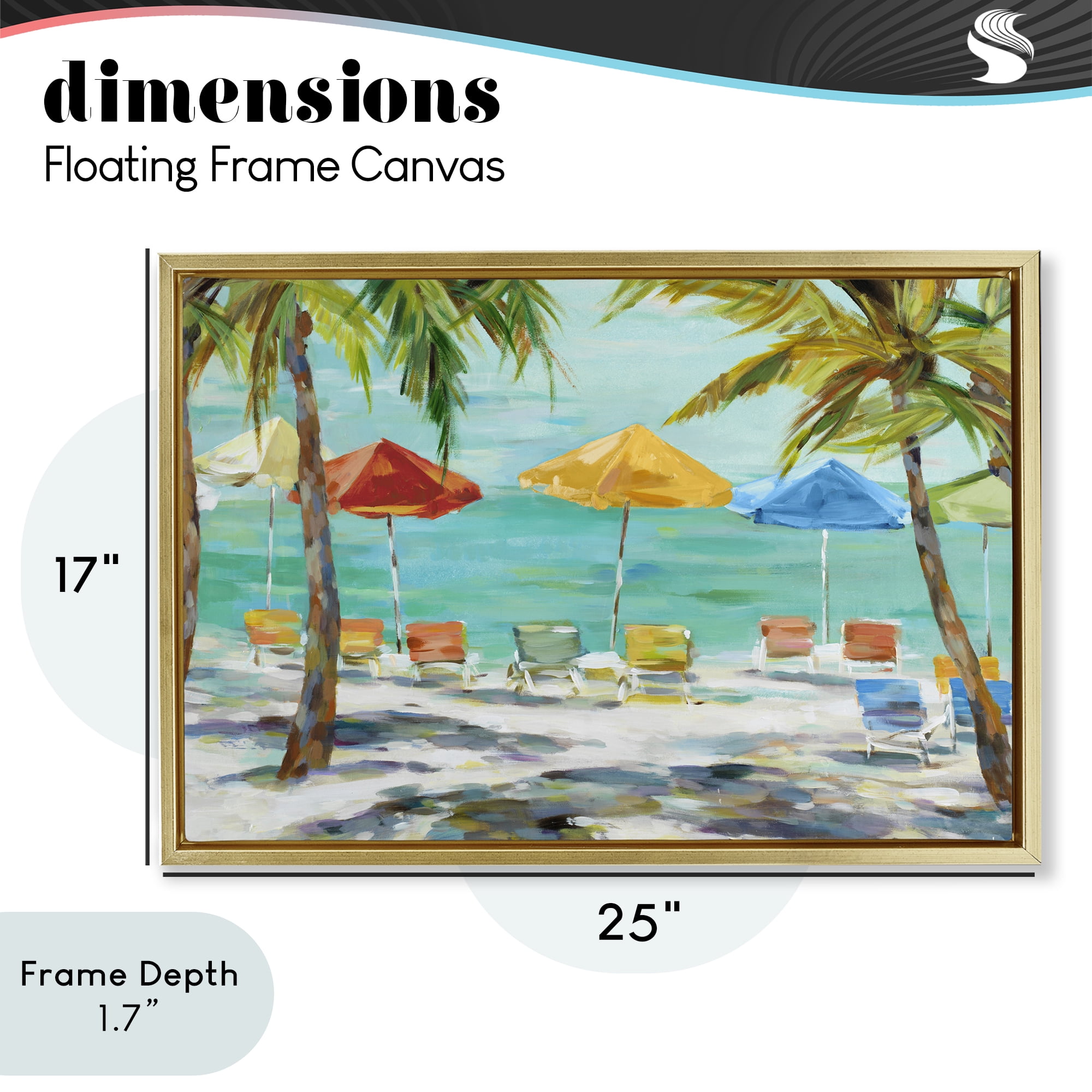 Stupell Industries Umbrellas Under the Palms Gold Framed Floater Canvas Wall Art, design by Lorenzo Collective