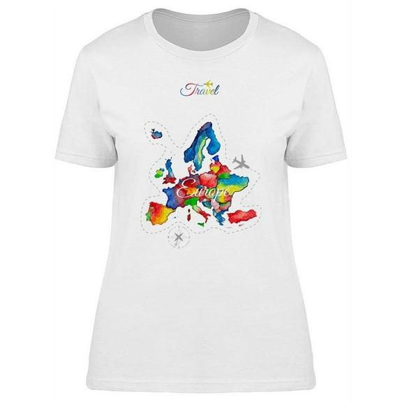 Watercolor Europe Map T-Shirt Women -Image by Shutterstock, Female x-Large