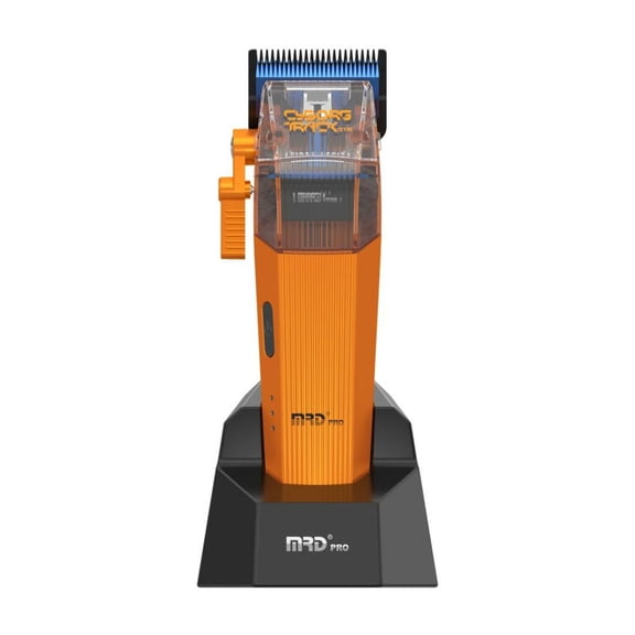 MRD Cyborg Fade Hair Clipper, Professional Cordless Barber Clipper with 7200 RPM Motor, Precision Blade, Metal Housing, Charging Base, Orange