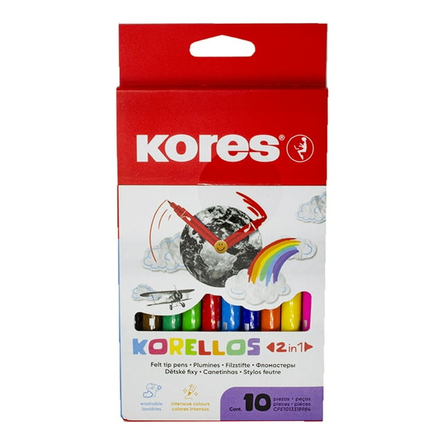 Plumones KORES Korelios 2 en 1 C/10 Marcadores
