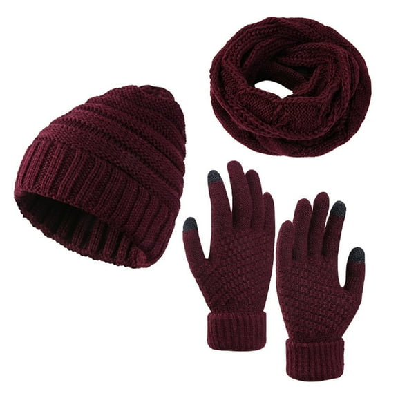 Winter Hats for Women Winter Hat Women&Men Autumn Winter Warm Wool Hat Scarf Gloves Slouchy Three Pieces Winter Snow Knit Cap Screen Mittens Scarves Sets Features: