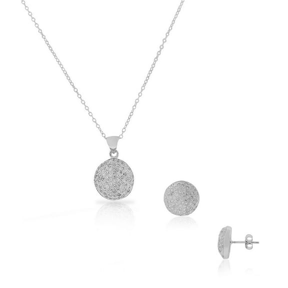 925 Sterling Silver White Clear CZ Round Clover Stud Earrings Pendant Necklace Set