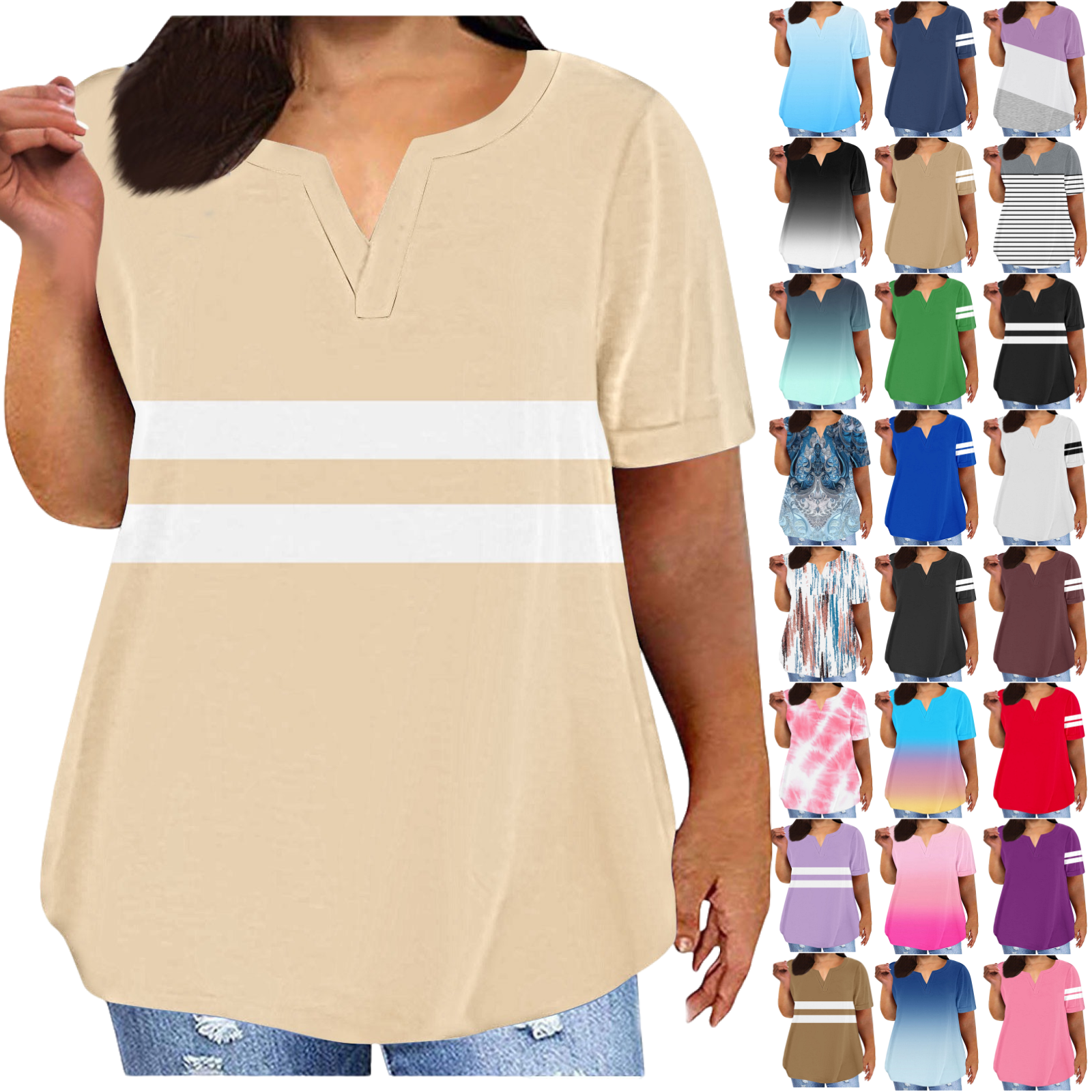 Xdegoge Plus Size Tops Womens Clothes Short Sleeve V Neck T Shirts Summer Trendy Loose Fit Tees Dressy Casual Blouses Oversized Tunic Tops Ropa Mujer
