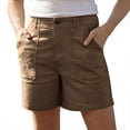 thumbnail image 3 of Women's Casual Solid Color Twill Shorts With Pockets, Mid Waist Tummy Control, Stretchy Comfort Fit, Lightweight Easy Care for Daily Wear Beach | TruBelle,Coffee M, 3 of 8