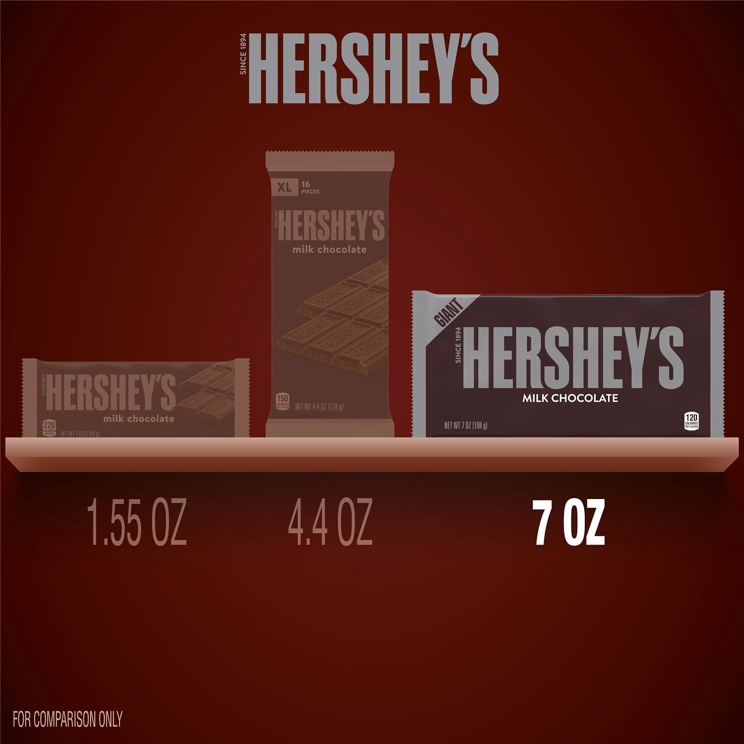 Hershey's, Milk Chocolate Giant Candy, Bulk Individually Wrapped, 7 oz, Bars 12 Ct