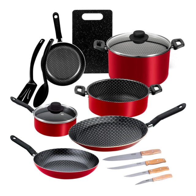 Batería de Cocina 15 Piezas EKCO Classic Roja Antiadherente de Aluminio