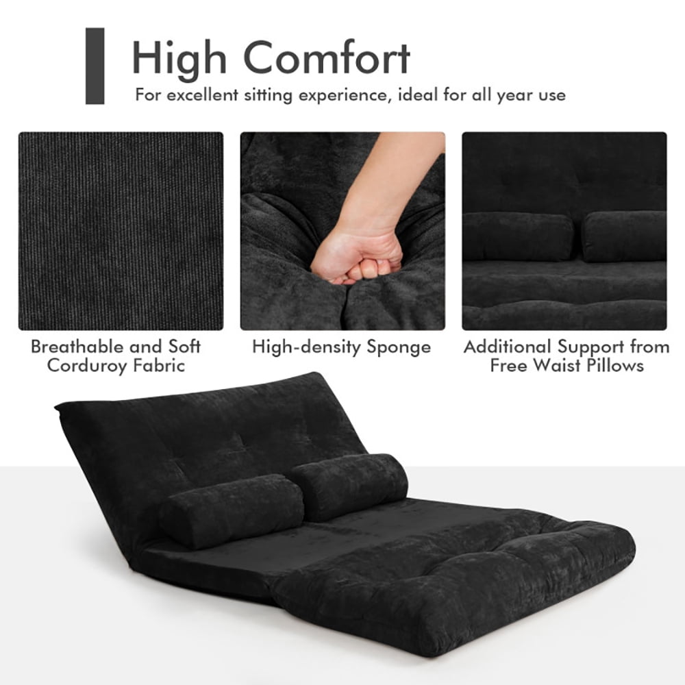 Finihen Adjustable Floor Sofa Couch, Foldable Lazy Sofa Sleeper Bed, Multi-Functional Floor Loveseat, 6-Position Adjustable Sleeper Lounge Couch with 2 Pillows, for Reading, Gaming, Black Finihen Adjustable Floor Sofa Couch, Foldable Lazy Sofa Sleeper Bed, Multi-Functional Floor Loveseat, 6-Position Adjustable Sleeper Lounge Couch with 2 Pillows, for Reading, Gaming, Black