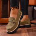 thumbnail image 4 of WHLBF Womens Shoes Round-Toe Thick-Heeled Casual Large-Size Frosted British Style Thick-Soled Loafers Size 6, 4 of 9