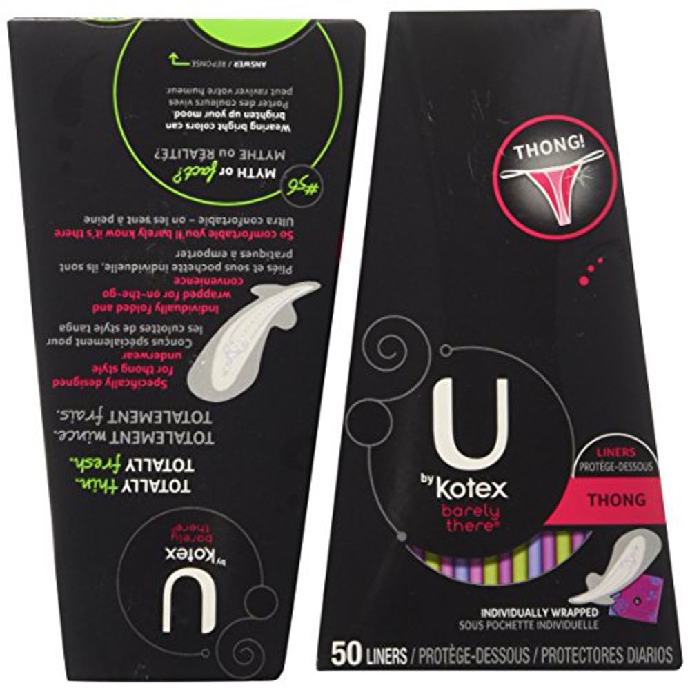 U By Kotex Barely There Thong Panty Liners, 50 Count