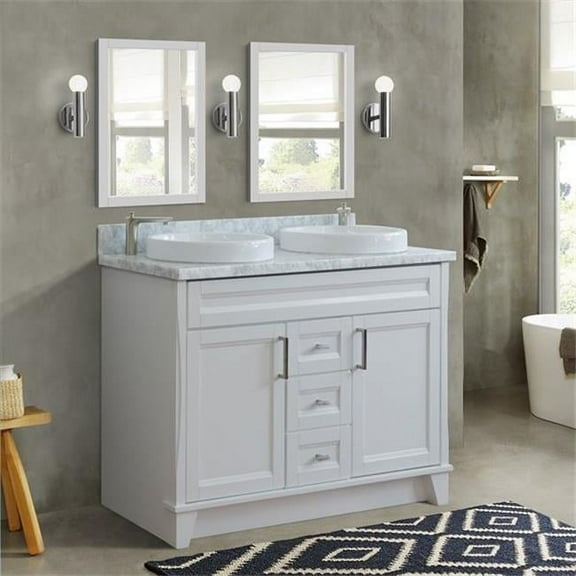 Bellaterra Home 400700-49D-WH-WMRD 48 in. Double Round Sink Vanity with Carrara Marble Top, White