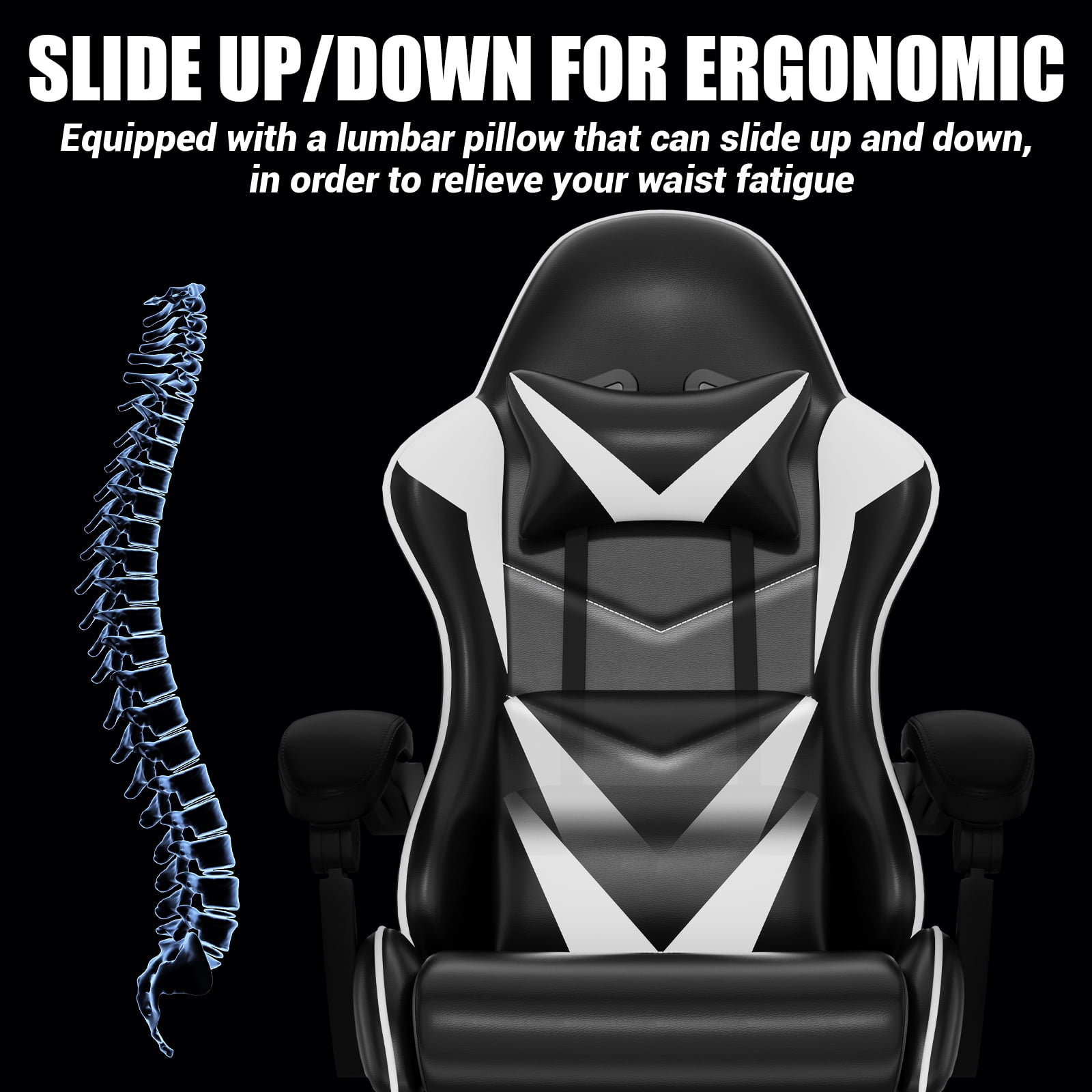 Czlolo Gaming Chair, Lumbar Massager Game Chairs, High Back Reclining, with Headrest Gamer Office Chair.(White)