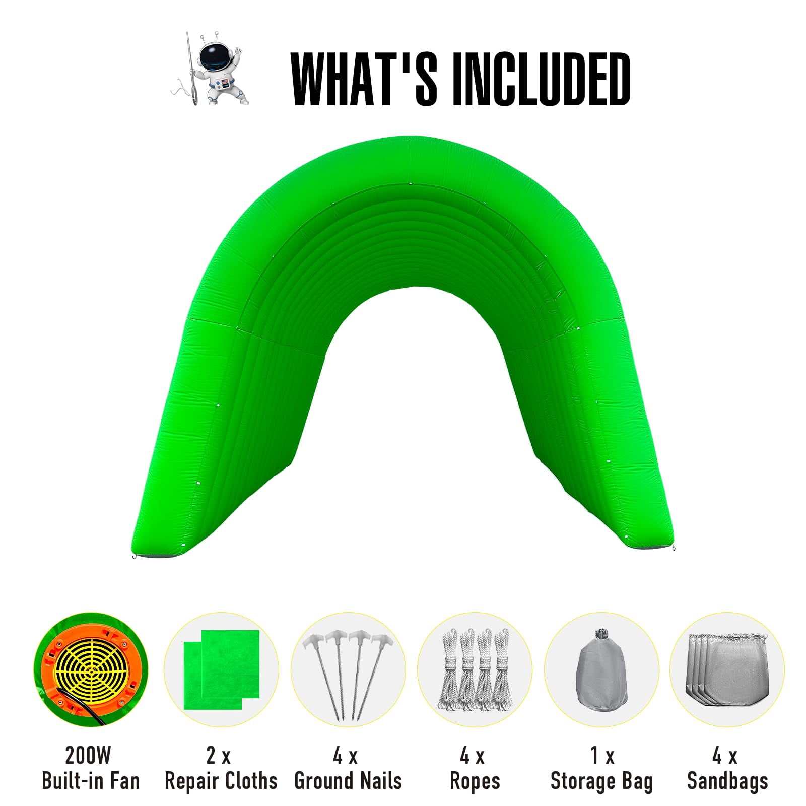 Inflatable Sports Tunnel Arch with Blower 16x10x10ft Green Event Entrance for Exhibitions Shops Schools & Supermarkets
