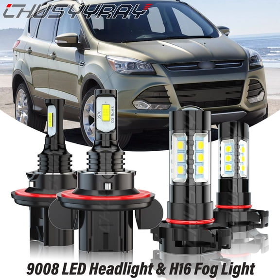 For Ford Escape 2008-2012 LED Headlight High Low Dual Beam Fog Light Bulbs Kit 6000K White 4x