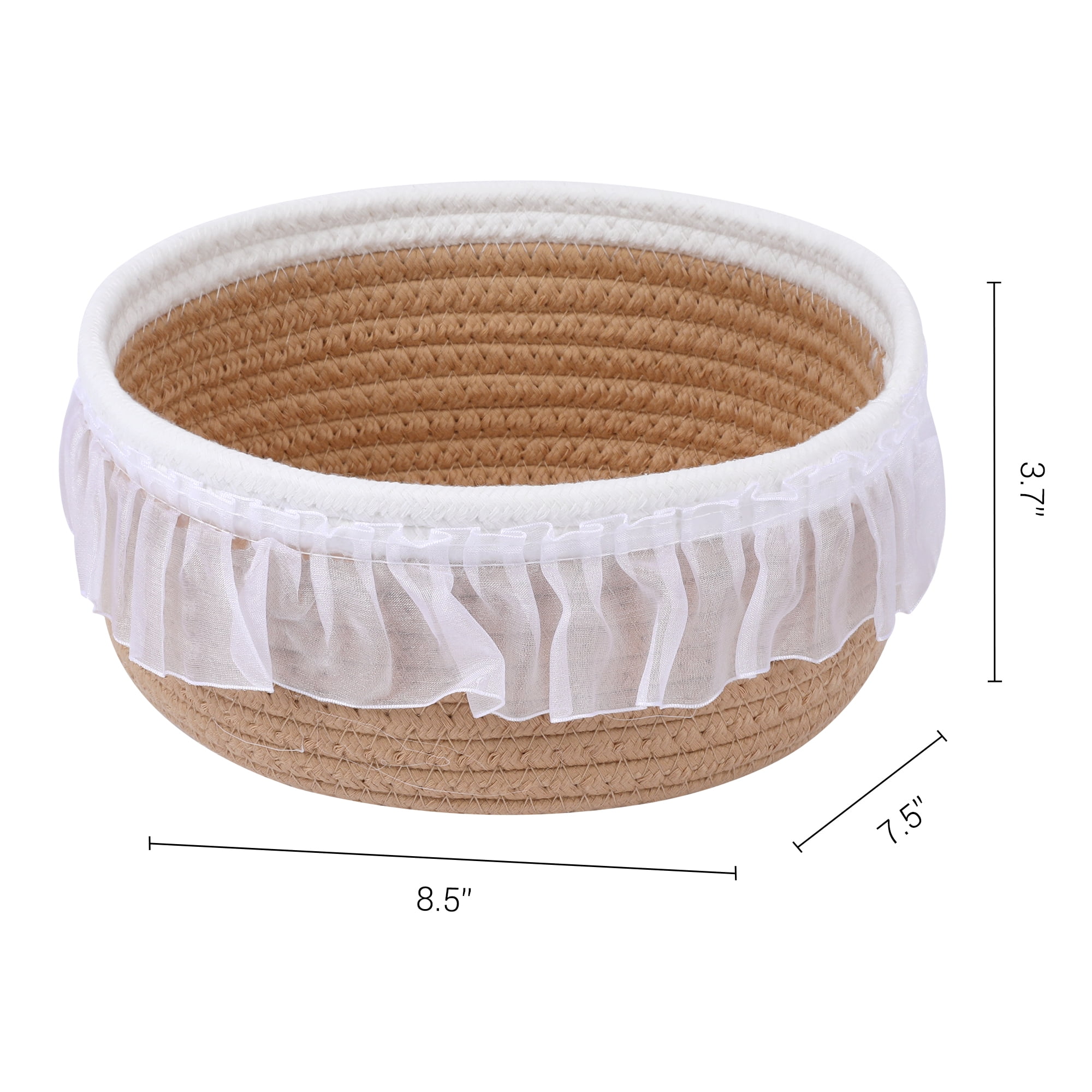 Unique Bargains Woven Storage Basket for Entryway Desk Khaki/White 8.5*7.5*3.7in