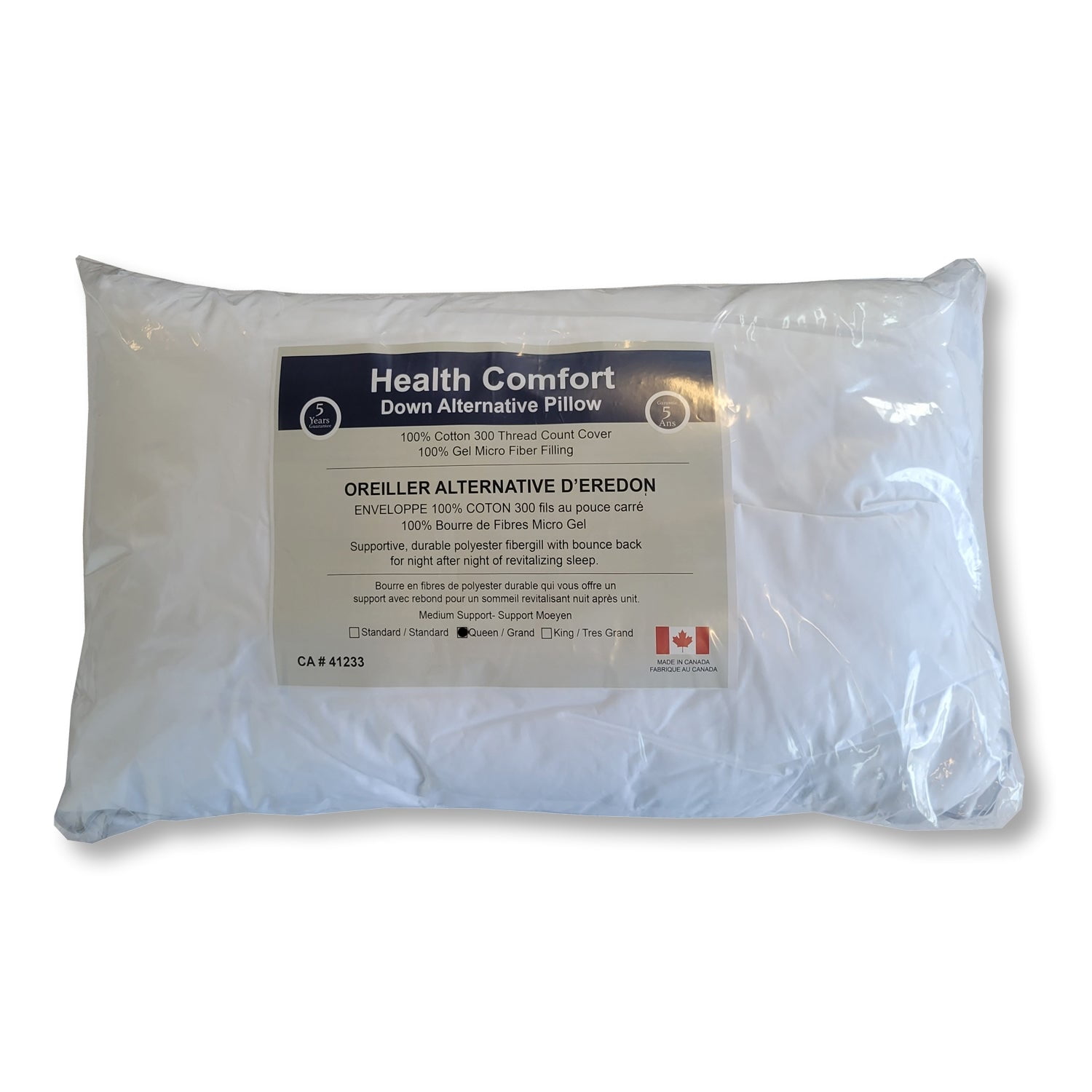 Cotton House 100 Micro Gel Fiber Pillow Cotton Shell Queen Size Made in Canada