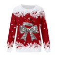 thumbnail image 4 of Wxolcjlv Womens Bow Santa Hat Graphic Sweatshirts Long Sleeve Crew Neck Ribbed Knit Tops, 4 of 4
