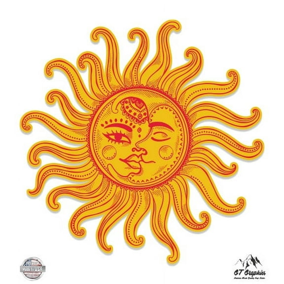 Sun Moon Celestial Orange - 3" Vinyl Sticker - For Car Laptop I-Pad Phone Helmet Hard Hat - Waterproof Decal