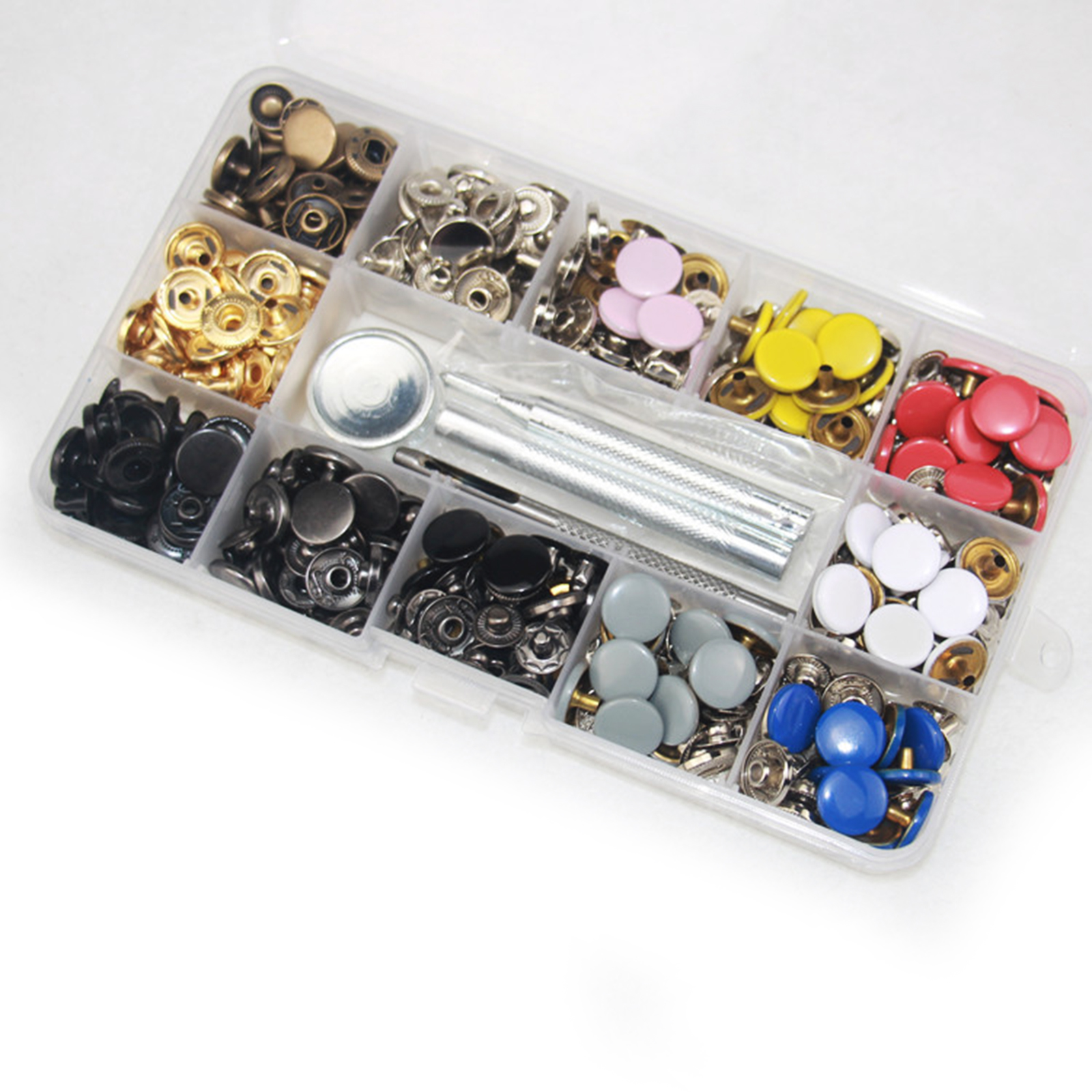 Geemin 120 Sets Round Snap Fastener Kit No Need Sew Removable Clothing Snap Buttons