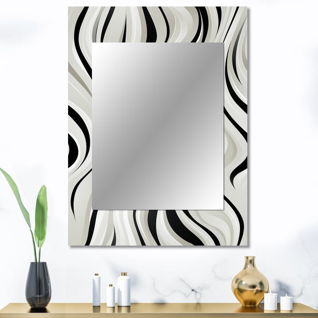 Designart "Zebra Elegance In Monochrome" Abstract Wall Mirror, Printed White Wall Mirror, Modern Bathroom Wall Mirror, Decorative Abstract Mirror - 30x40 Inch