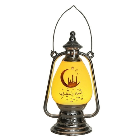 

Ramadan Lantern Ramadan Decoration Night Light Button Electronic Powered LED Muslim Pendant Light Ramadan Decoration Portable Vintage Lantern Silver
