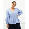 ELOQUII Elements Women's Plus Size Puff Sleeve Peplum Top