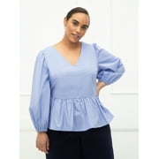 ELOQUII Elements Women's Plus Size Puff Sleeve Peplum Top