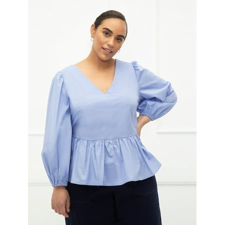 ELOQUII Elements Women's Plus Size Puff Sleeve Peplum Top